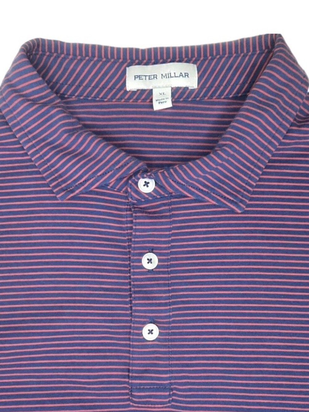 Peter Millar Pilot Mill Halifax Stripe Polo Shirt Mens Size XL Plum/Navy Golf